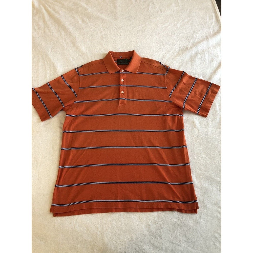 Nicklaus Golf Men's M Double Mercerized Cotton Orange Striped Golf Polo Shirt‎